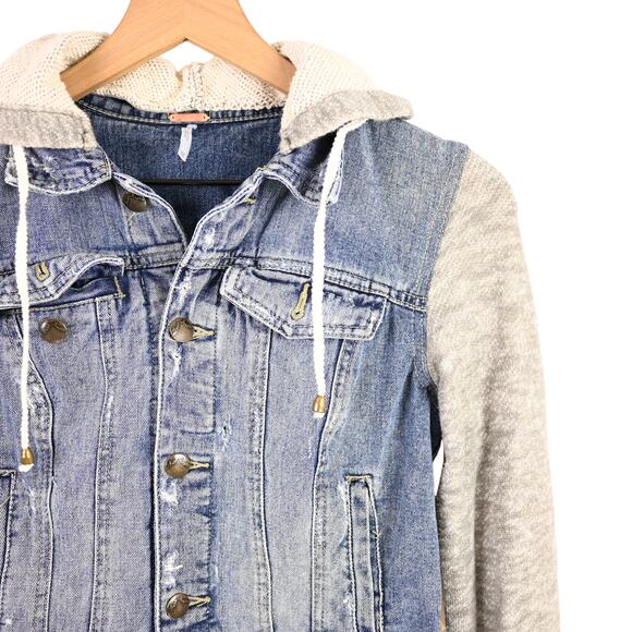 Free People Denim Knit Hooded Jacket, XS - Picture 3 of 9